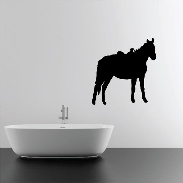 Cowboy horse wall decal, black vinyl silhouette of a standing horse.