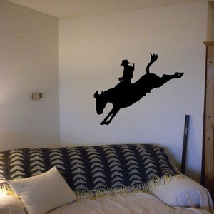 Black cowboy on horseback vinyl wall decal silhouette