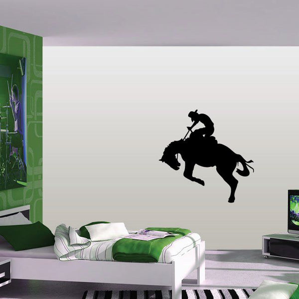 Cowboy riding a horse vinyl wall decal, black silhouette
