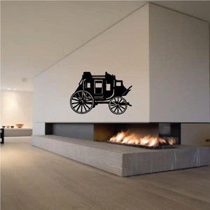 Cowboy wall decal of a black horse-drawn wagon silhouette