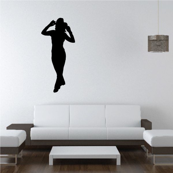 Cowgirl silhouette vinyl wall decal, cowboy hat and boots, arms raised