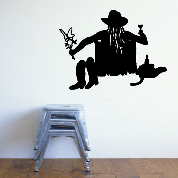 Black cowgirl wall decal silhouette with hat and boots, western riding pose.