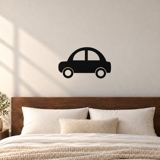 Car wall decal sticker with black silhouette of a vehicle on a wall