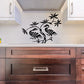 Black crane wall decal with two birds and decorative leaves