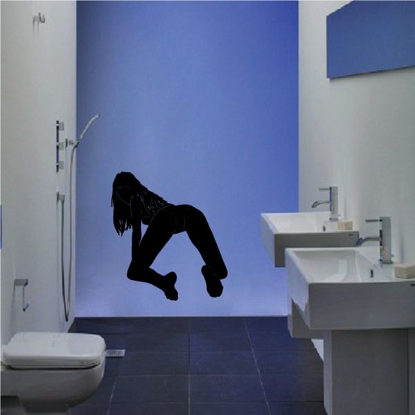 Black crawling woman silhouette decal, looking back pose