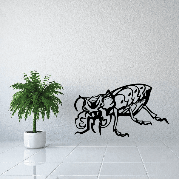Creepy beetle wall decal, black and white illustrated insect with curved antennae