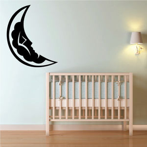Crescent moon sleeping wall decal, black silhouette with stars