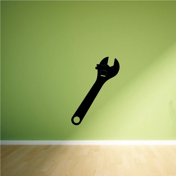 Black crescent wrench decal with open-end adjustable jaw