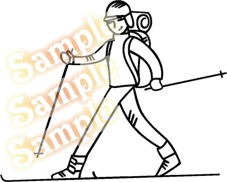 Cross country skier wall decal, black line art person with skis and poles