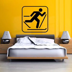 Cross-country skiing sign decal with black skier icon