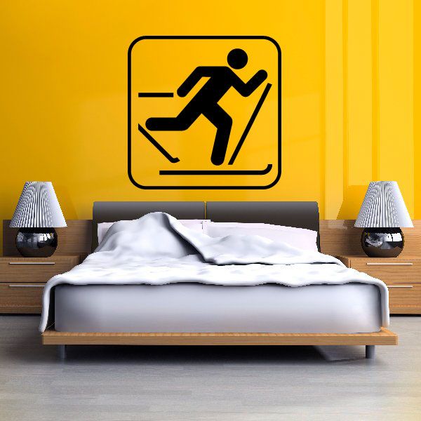 Cross-country skiing sign decal with black skier icon