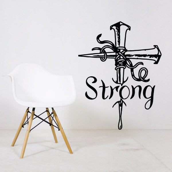 Nails cross wall decal with drips and the word “Strong”