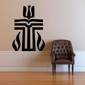 Cross with flames wall decal, black cross with flame shapes