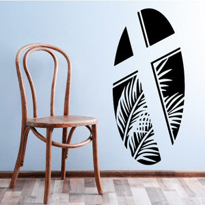 Black cross with palm leaf decal, large wall sticker