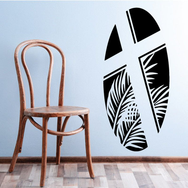 Black cross with palm leaf decal, large wall sticker