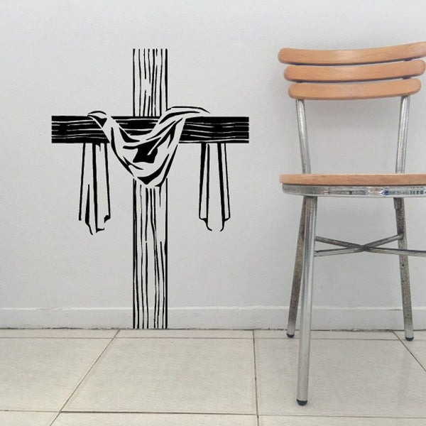 Black cross decal with draped shroud design