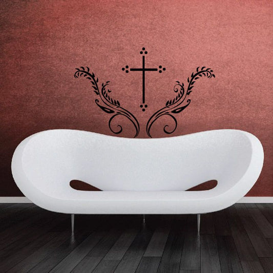 Image of Cross with Vines Decal