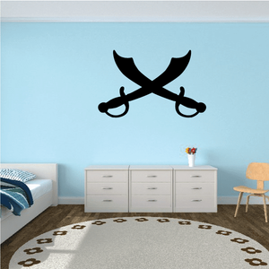 Crossed swords wall decal with two black crossed blades and hilts