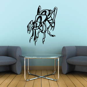 Crouching praying mantis wall decal, black line art silhouette