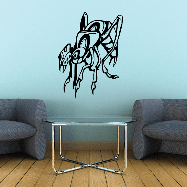 Crouching praying mantis wall decal, black line art silhouette