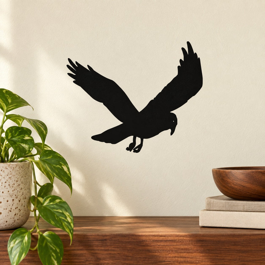 Black flying raven decal silhouette
