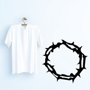Black crown of thorns wreath wall decal, circular thorn design