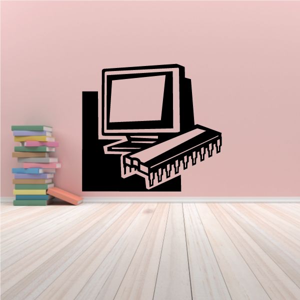 CRT PC monitor decal with outlined screen and keyboard icon