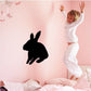 Cuddly rabbit decal with black sitting rabbit silhouette