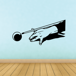 Pool cue ball wall decal with aiming hand and cue stick