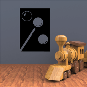 Cue stick and balls rectangle decal with black background and gray balls