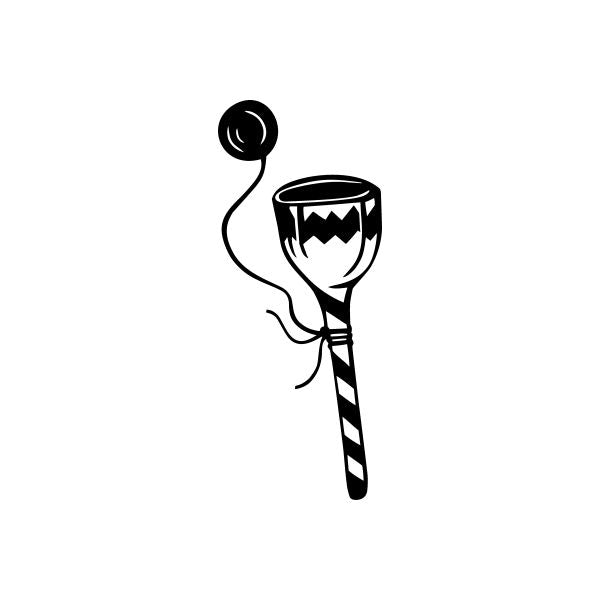Vinyl decal sticker of a black cup and ball toy with striped handle