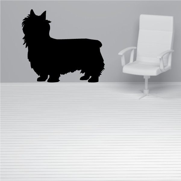 Silky terrier dog decal, black standing silhouette