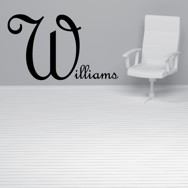 Family name wall decal with ornate script "Williams"