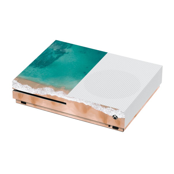 XBox One S vinyl skin wrap with teal top panel and white textured side sections