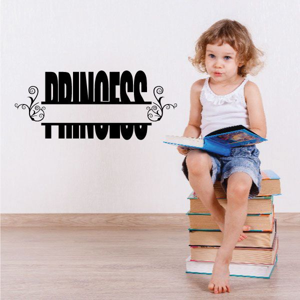 Princess-themed wall decal with ornate frame and word "PRINCESS"