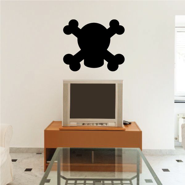 Cartoon skull and crossbones wall decal, black