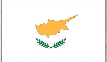 Cyprus flag sticker with orange map silhouette and green olive branches