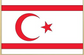 Cyprus North flag sticker: white rectangle with red crescent and star, red stripes.