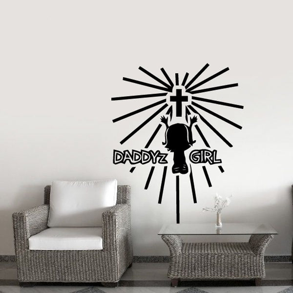 Praying girl wall decal with starburst rays and 'DADDYZ GIRL' text