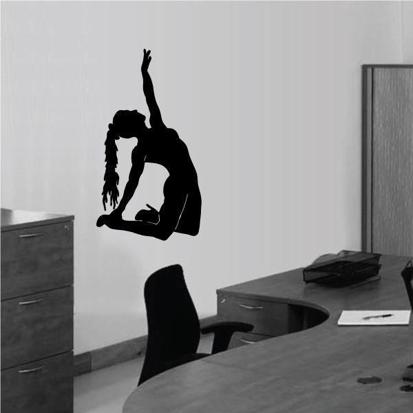 Black dancer in heels silhouette wall decal, arched kneeling pose