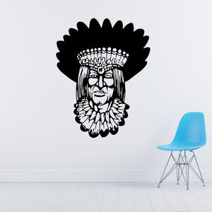 Dark chieftan headdress decal with white tribal face and feather plume