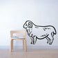 Standing ram wall decal with black outline, curled tail and spiral horn.