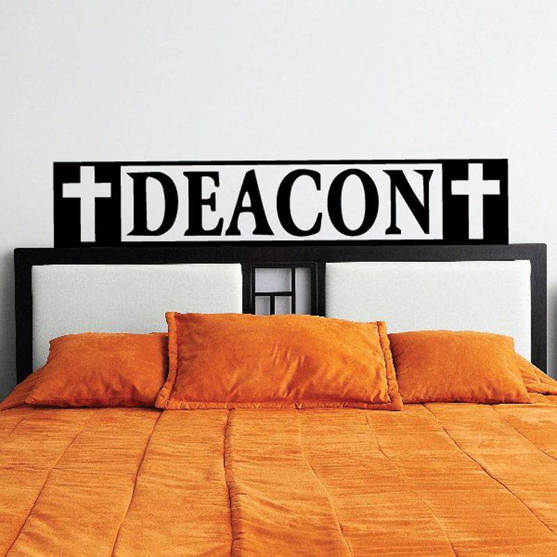 Wall decal with cross symbol and DEACON text in black and white