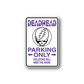 Deadhead Parking Only sticker with skull and lightning, purple and white text