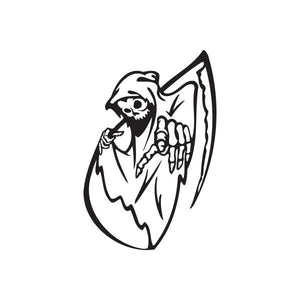 Black-and-white skeleton hand holding dagger decal