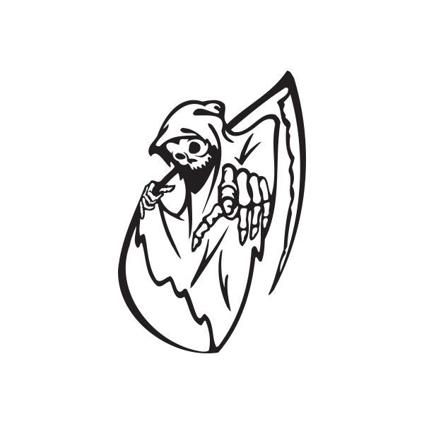 Black-and-white skeleton hand holding dagger decal