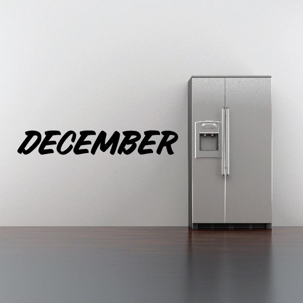 December vinyl wall decal with bold black 'DECEMBER' lettering