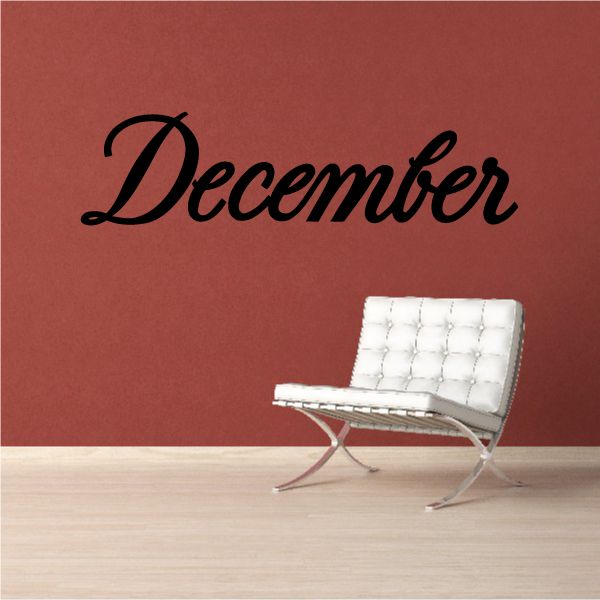 December vinyl wall decal, black cursive lettering