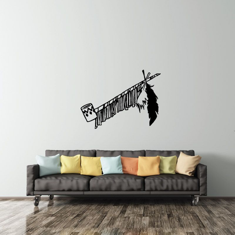 Decorative peace pipe wall decal with feather detail