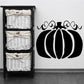 Decorative vine pumpkin wall decal with black pumpkin and white vine line art